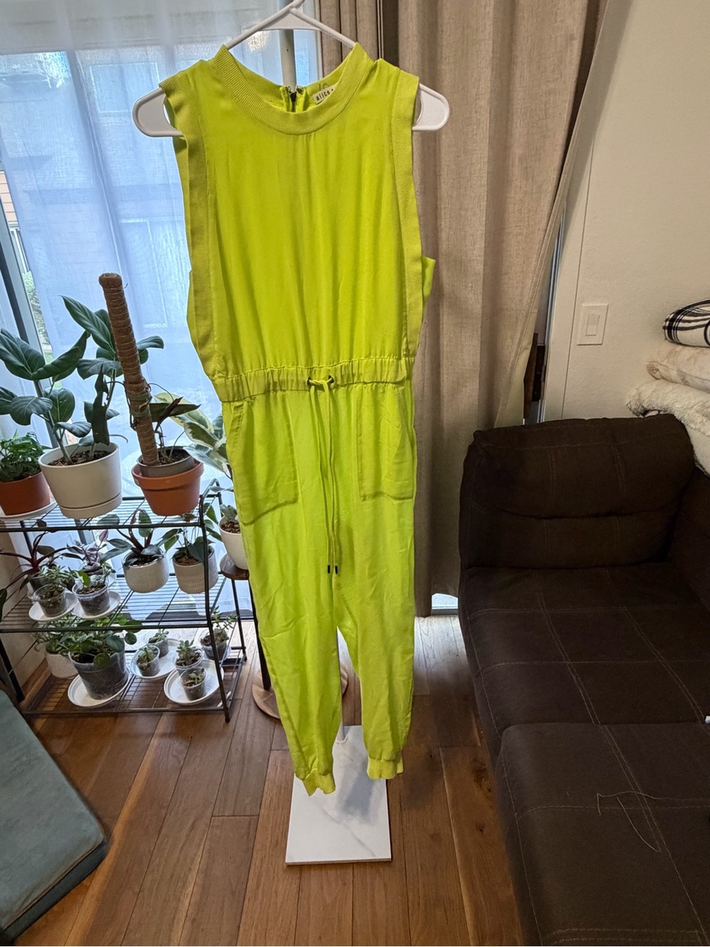 Alice + Olivia Neon Lime Sleeveless Drawstring Jumpsuit